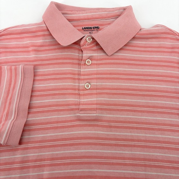 Lands' End Other - Lands End Mens Pink Striped Supima‎ Cotton Traditional Fit Polo Shirt Size M/T